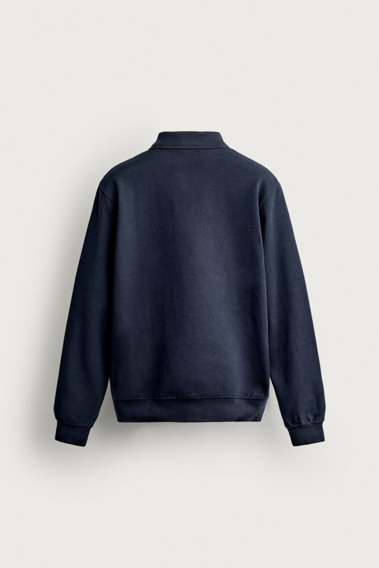 Zara INTERLOCK ZIP POLO SWEATSHIRT — Navy