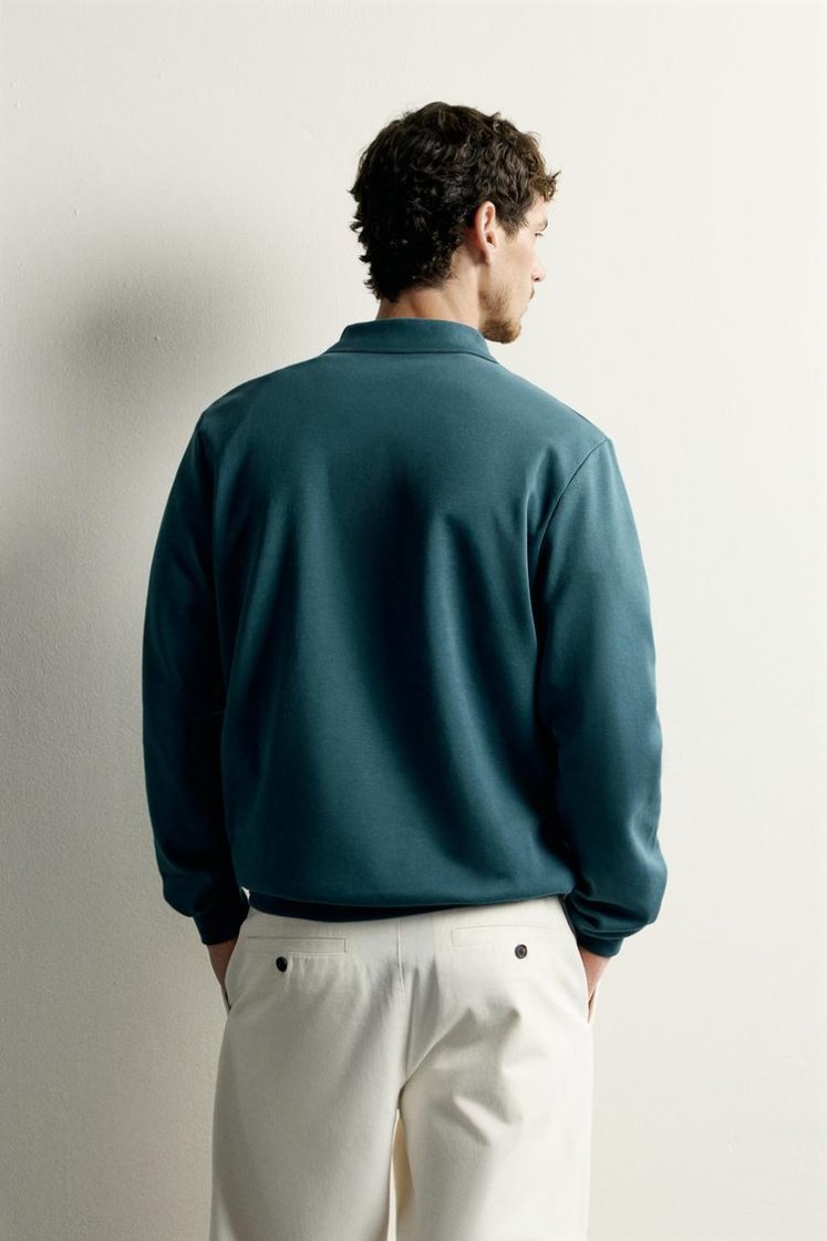 Zara INTERLOCK ZIP POLO SWEATSHIRT — Teal