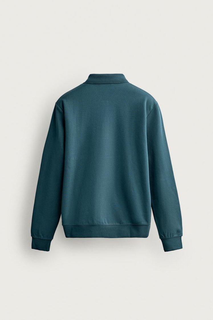 Zara INTERLOCK ZIP POLO SWEATSHIRT — Teal