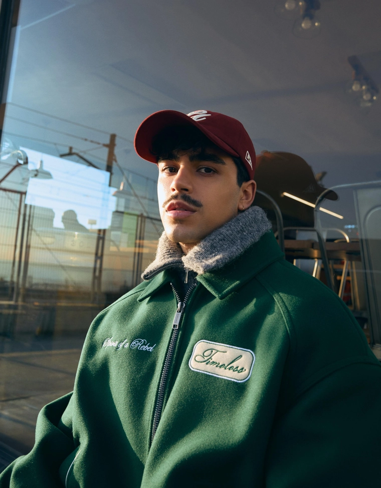 Bershka Green Felt Embroidered Jacket — Hunter