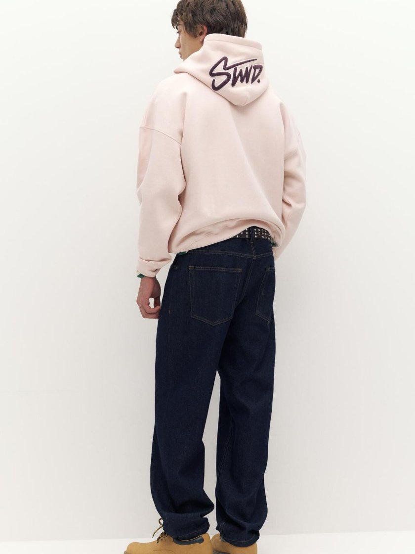 Pull&Bear Oversized Embroidered Hoodie — Wine Rose