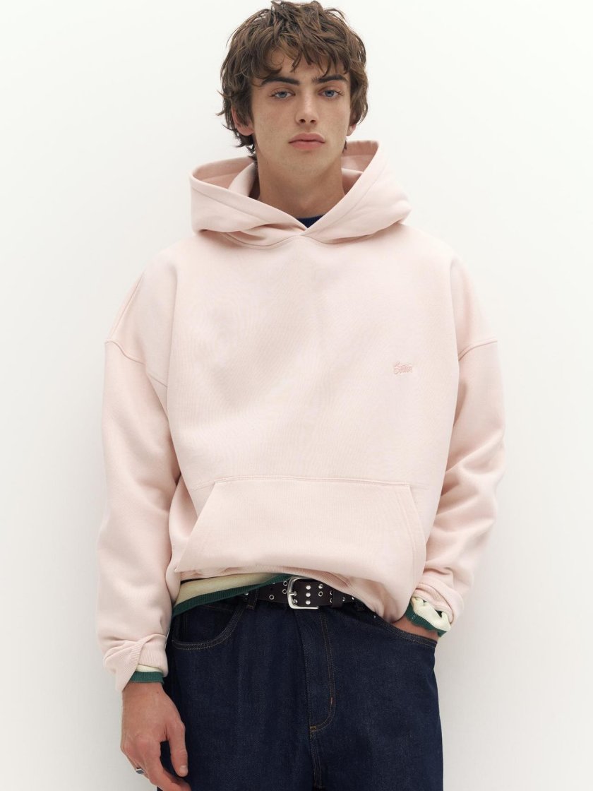 Pull&Bear Oversized Embroidered Hoodie — Wine Rose