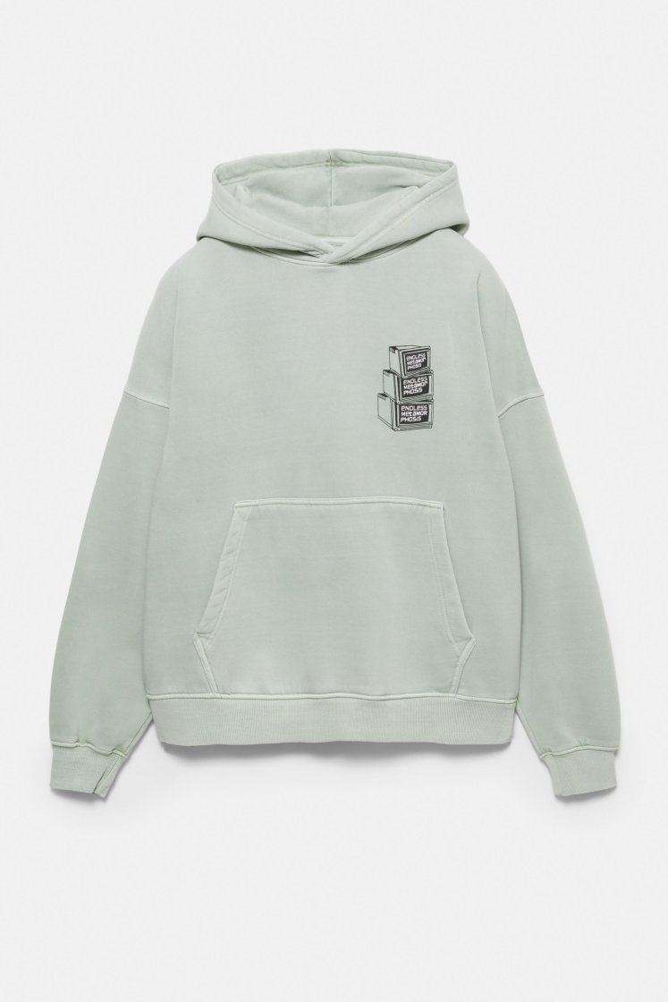 Pull&Bear Oversized Graphic Hoodie — Mint