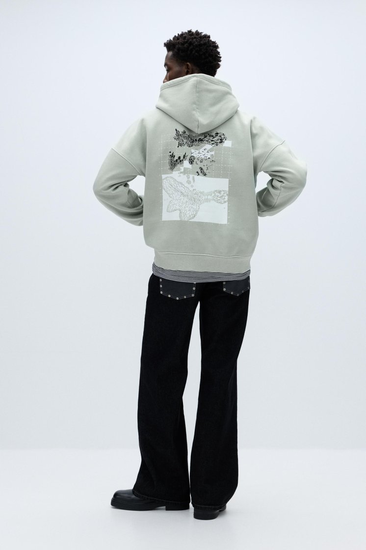 Pull&Bear Oversized Graphic Hoodie — Mint