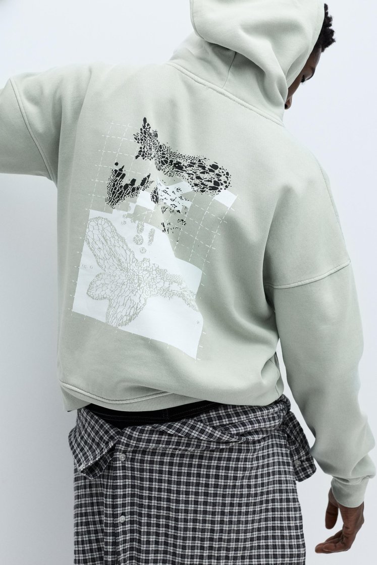 Pull&Bear Oversized Graphic Hoodie — Mint