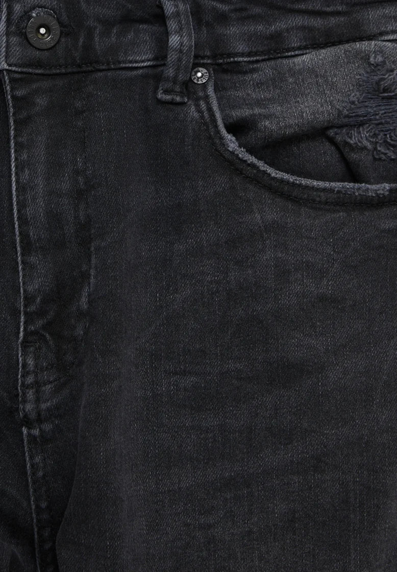 Pull&Bear Ripped Slim Fit Jeans — Black