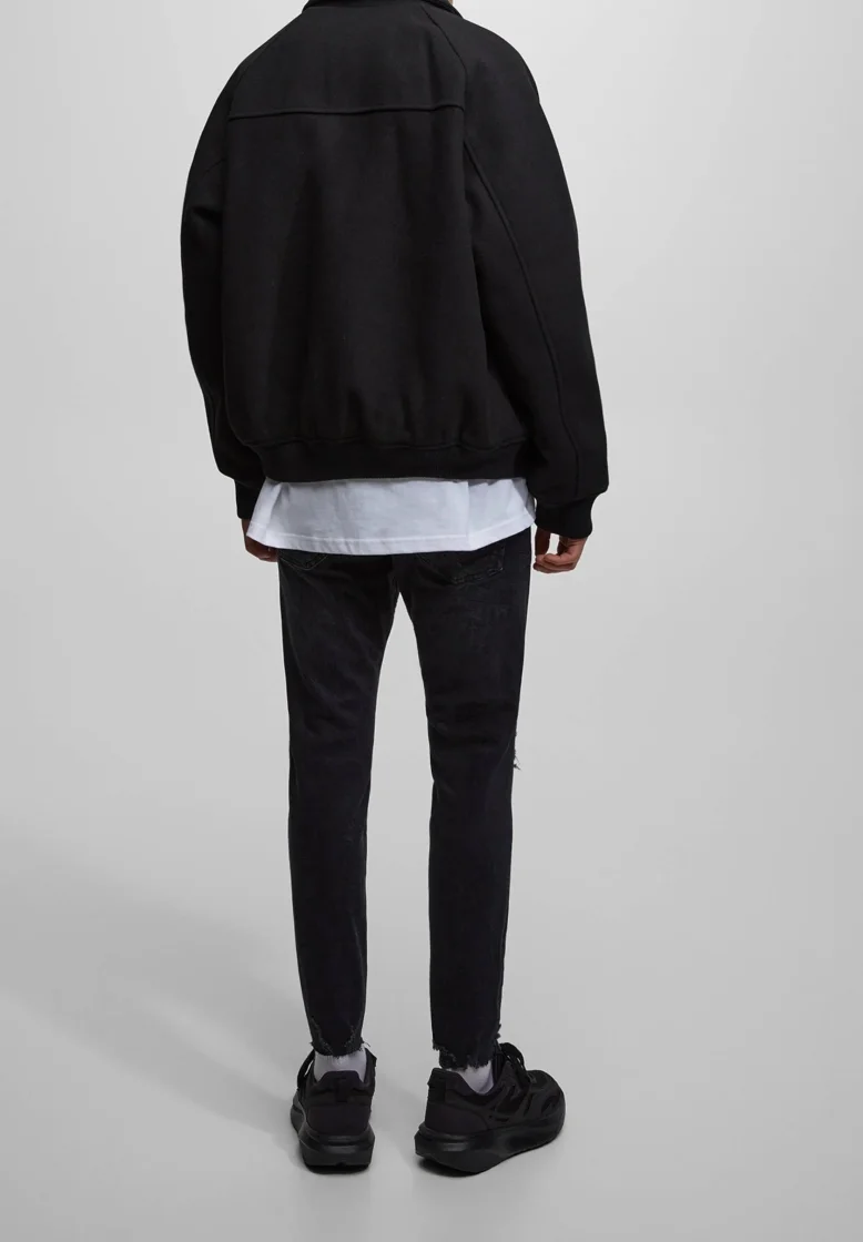 Pull&Bear Ripped Slim Fit Jeans — Black