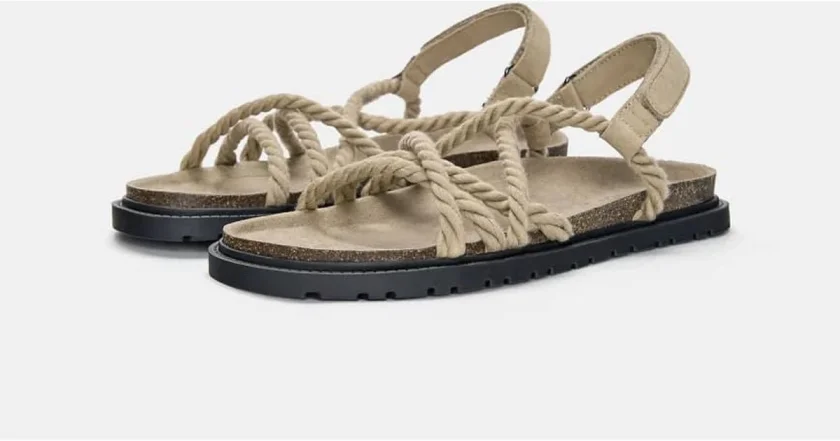 ASOS DESIGN cross strap rope sandals in stone and brown mix — Sand