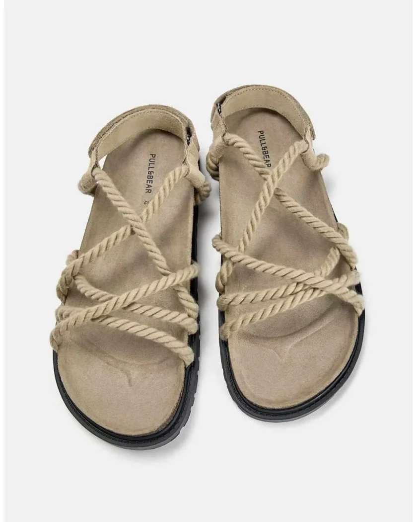 ASOS DESIGN cross strap rope sandals in stone and brown mix — Sand