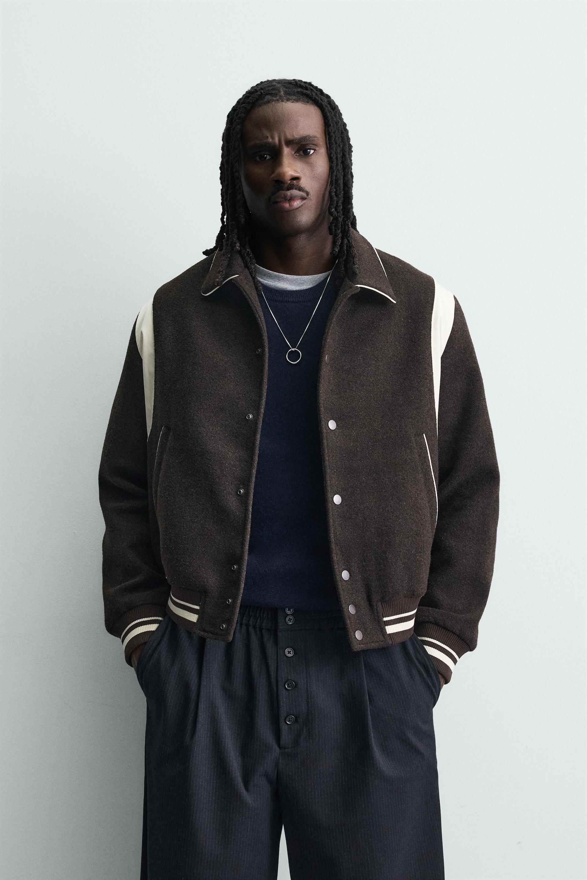 Zara CONTRAST BOMBER JACKET — Brown