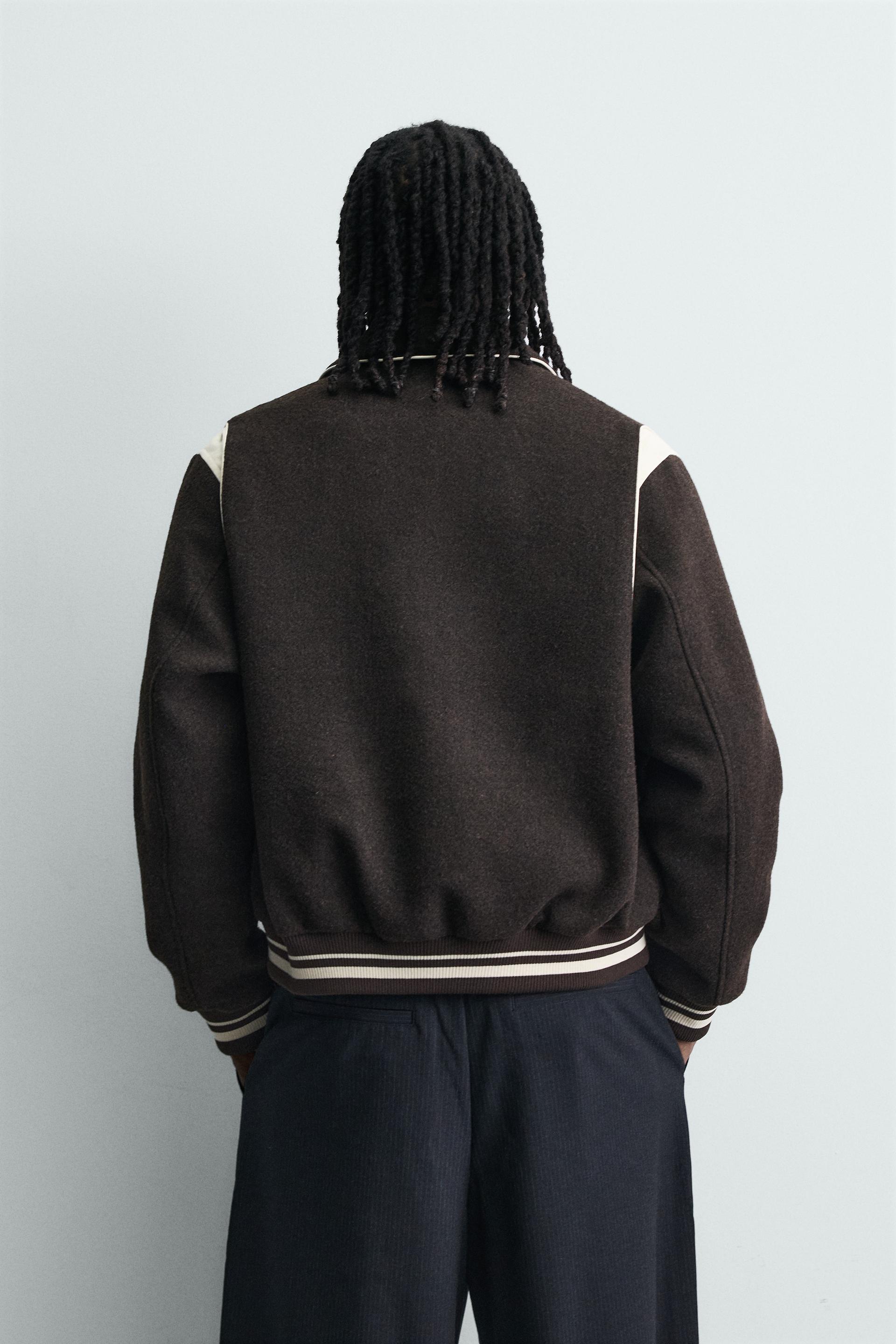 Zara CONTRAST BOMBER JACKET — Brown