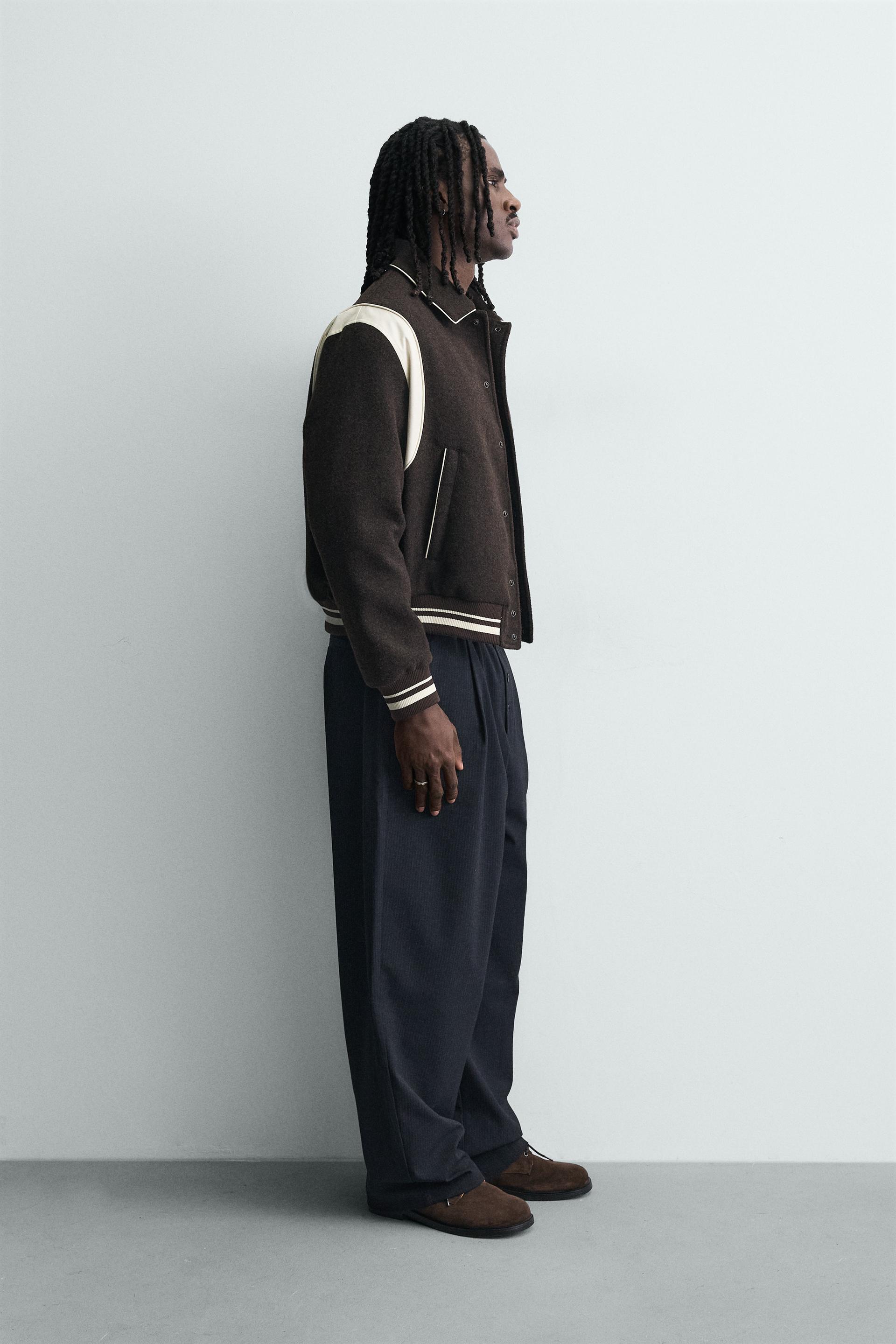 Zara CONTRAST BOMBER JACKET — Brown