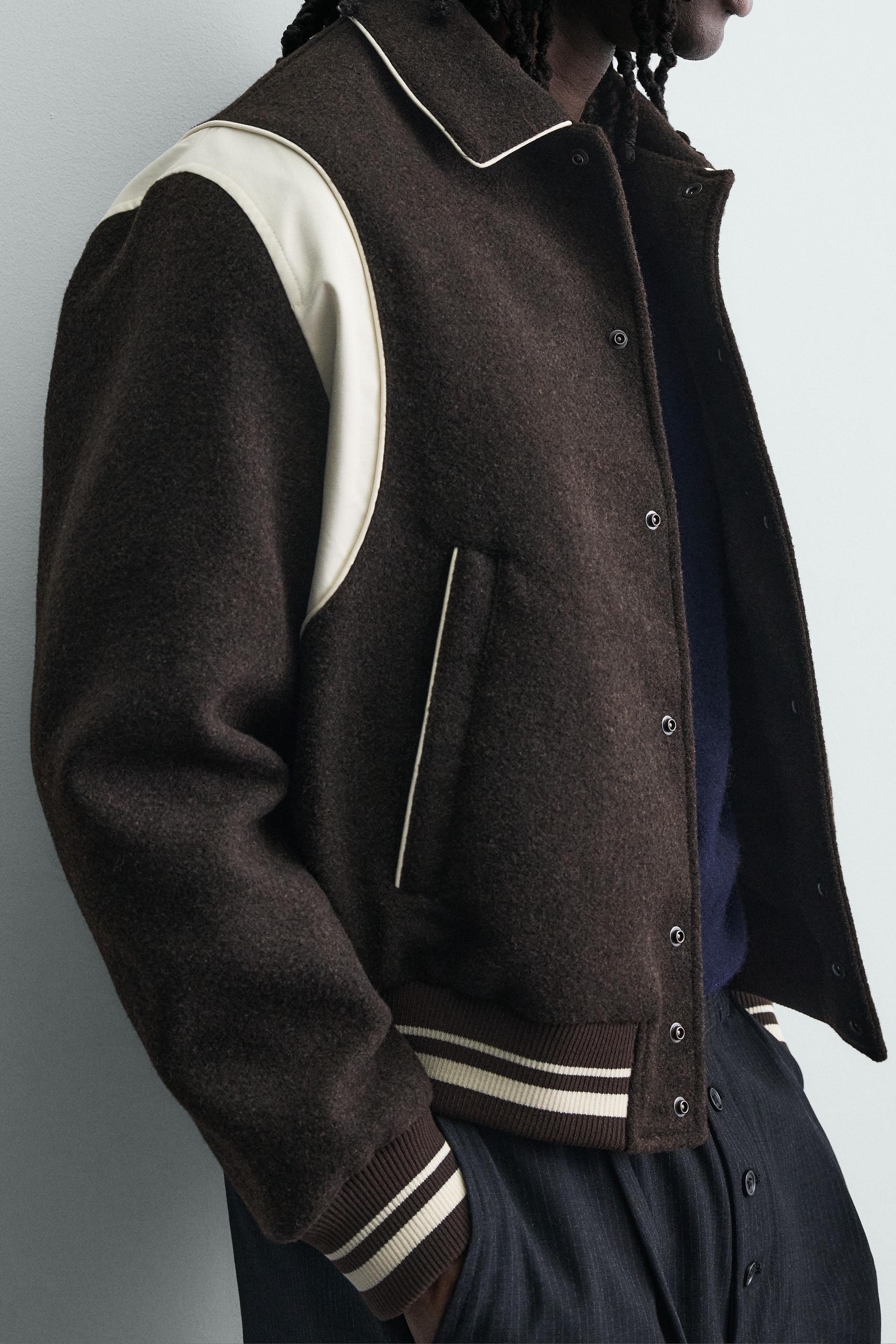 Zara CONTRAST BOMBER JACKET — Brown