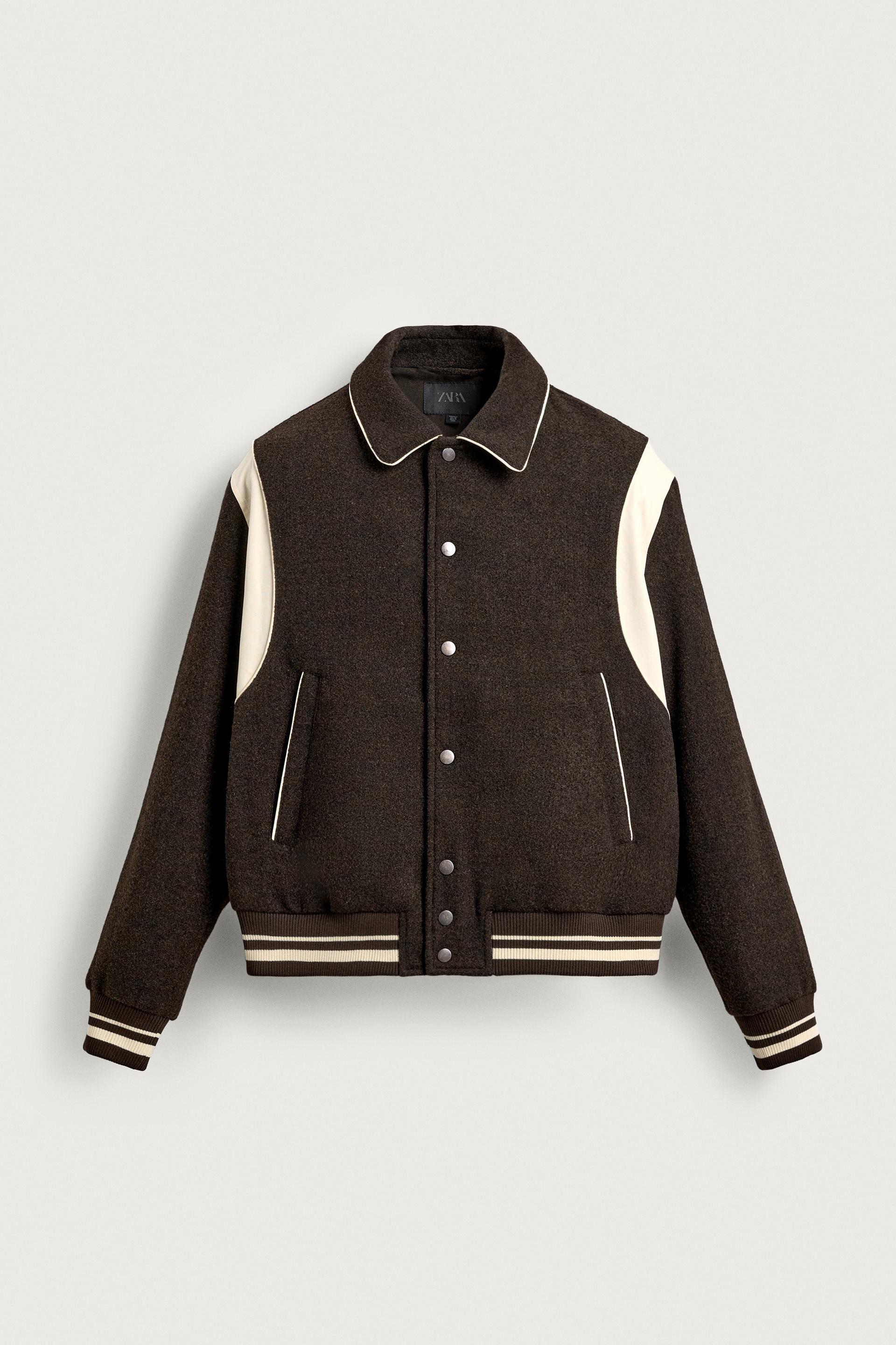 Zara CONTRAST BOMBER JACKET — Brown