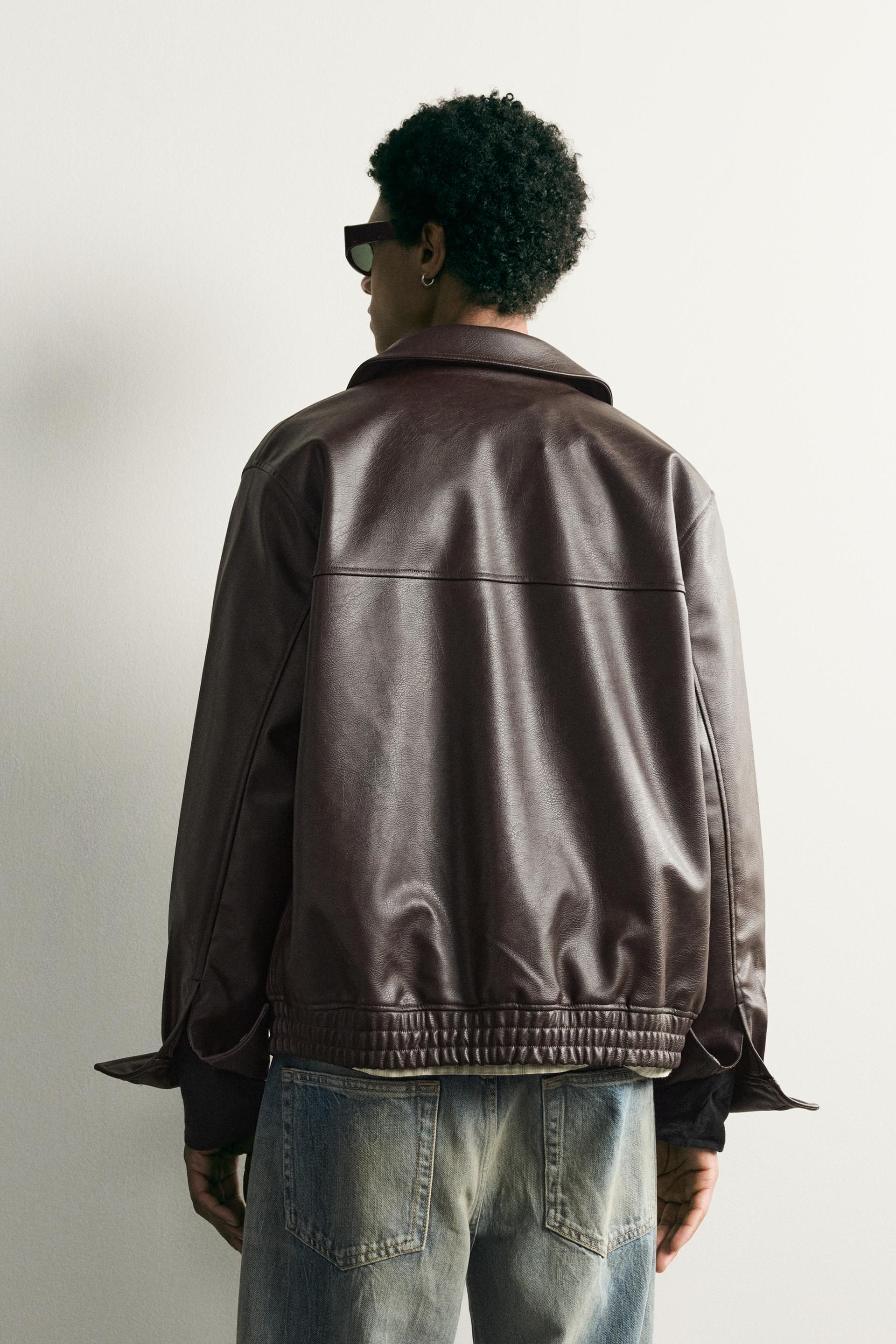 Zara RELAXED FIT LEATHER EFFECT JACKET — Chocolate brown4027/800/753