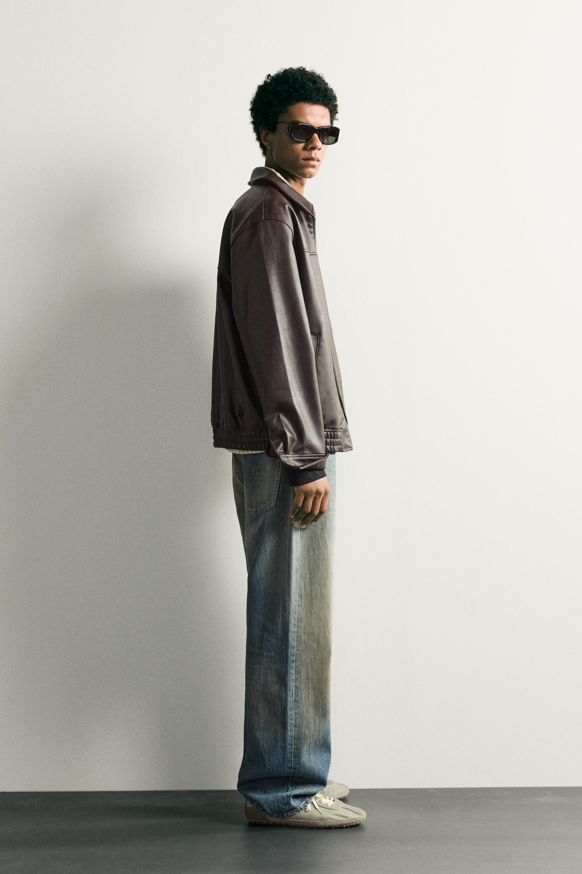 Zara RELAXED FIT LEATHER EFFECT JACKET — Chocolate brown4027/800/753