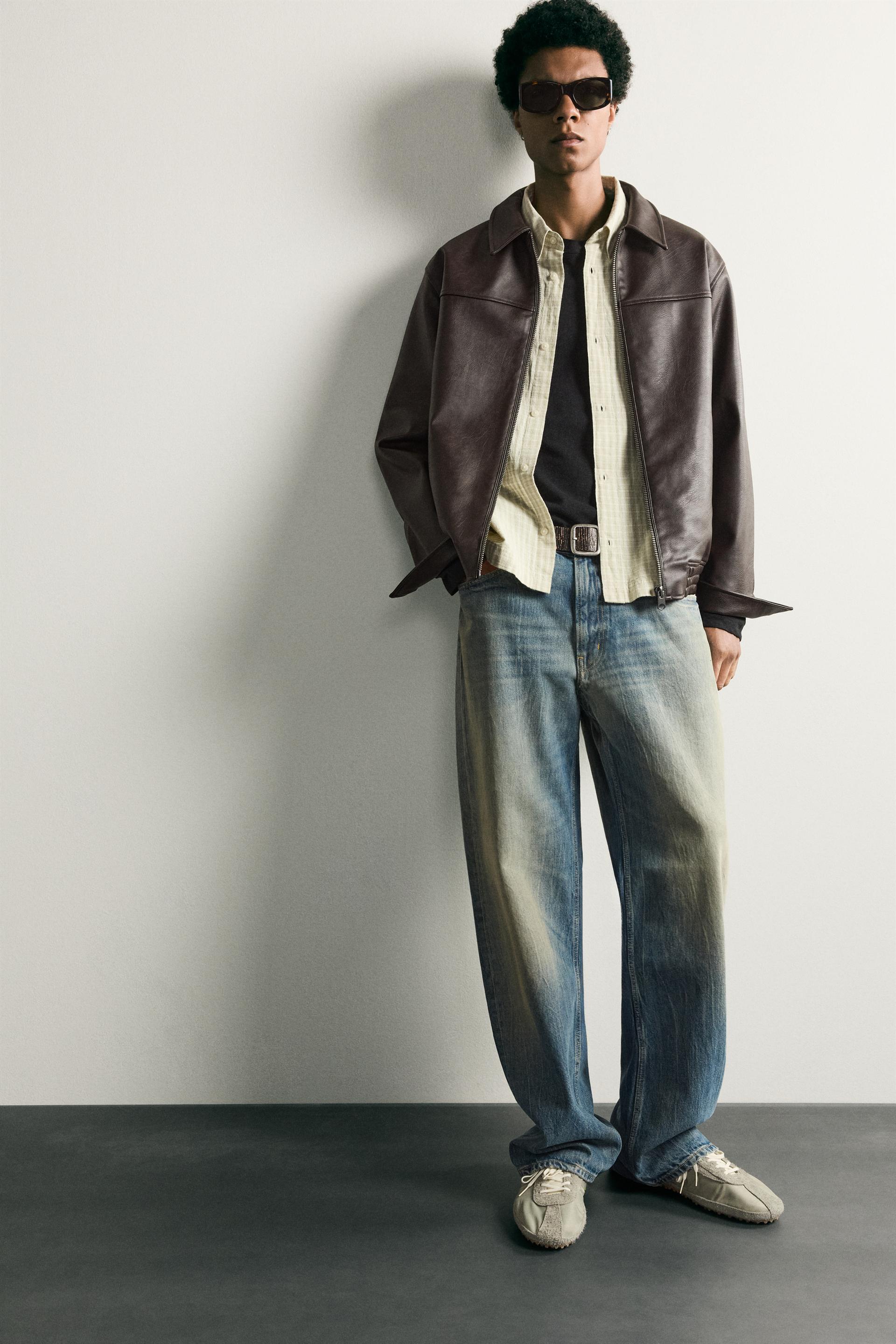 Zara RELAXED FIT LEATHER EFFECT JACKET — Chocolate brown4027/800/753