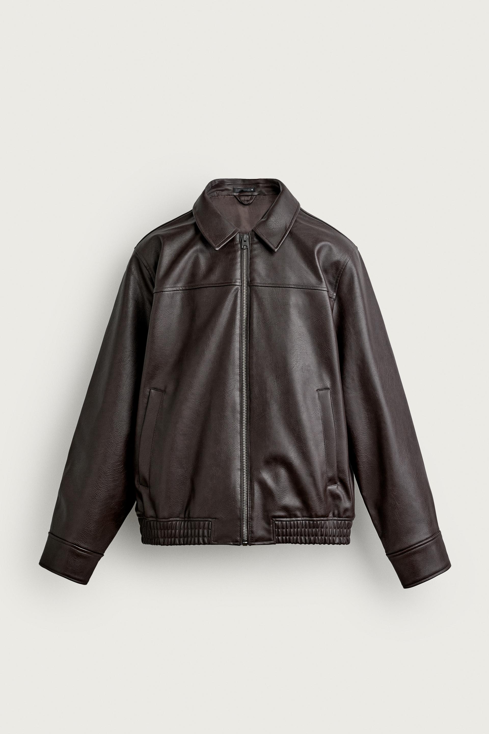 Zara RELAXED FIT LEATHER EFFECT JACKET — Chocolate brown4027/800/753