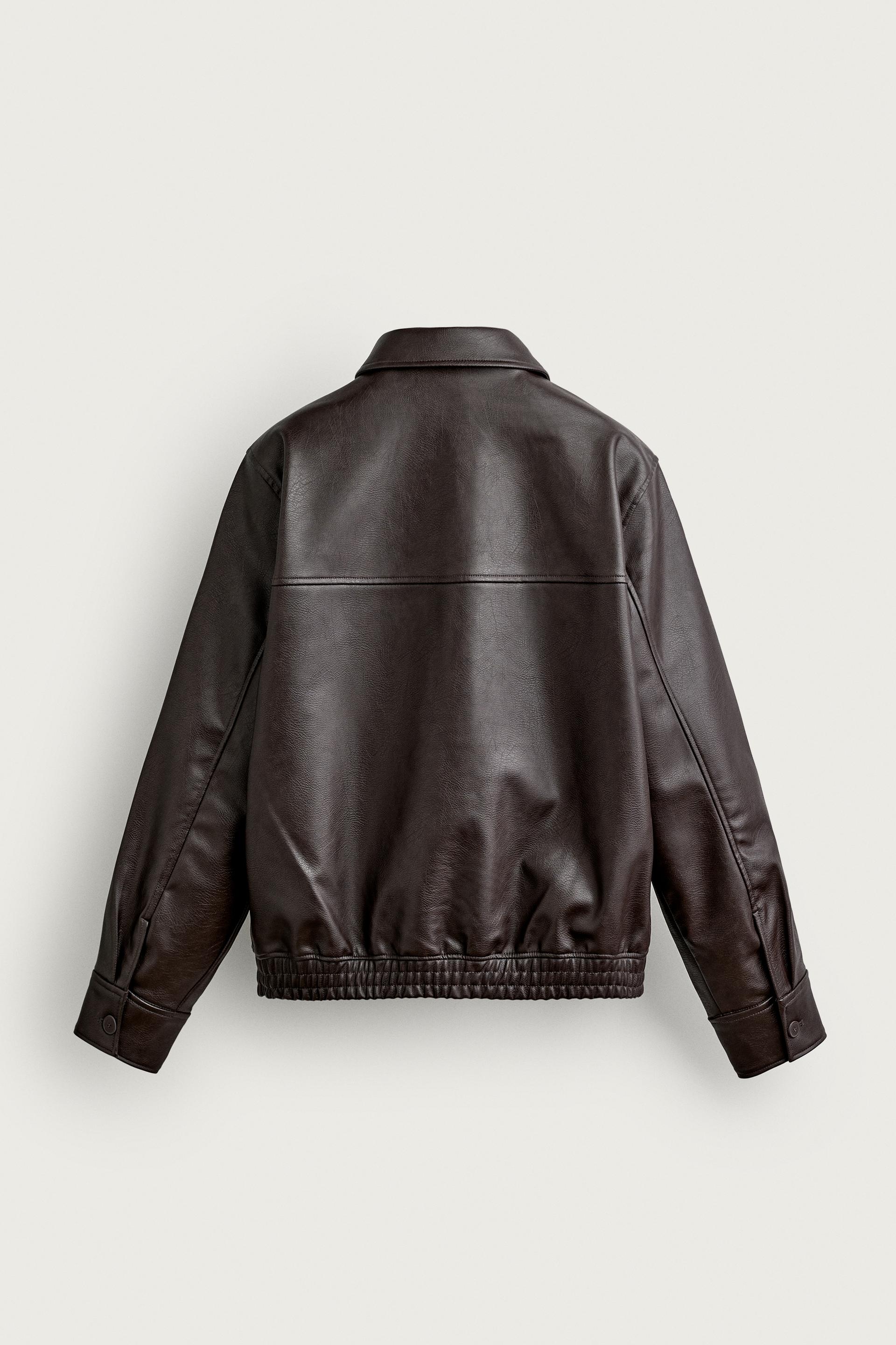Zara RELAXED FIT LEATHER EFFECT JACKET — Chocolate brown4027/800/753