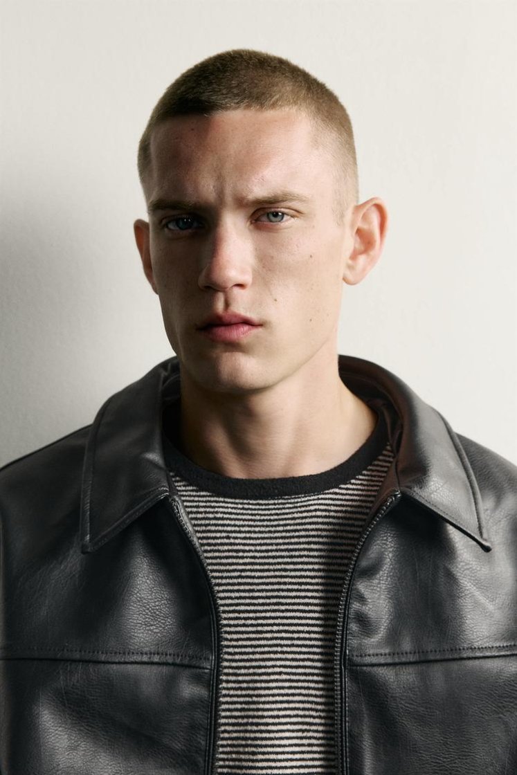 Zara RELAXED FIT LEATHER EFFECT JACKET — Black