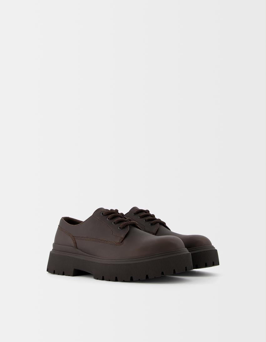Bershka Bershka Chunky Lace-Up Shoes — Brown