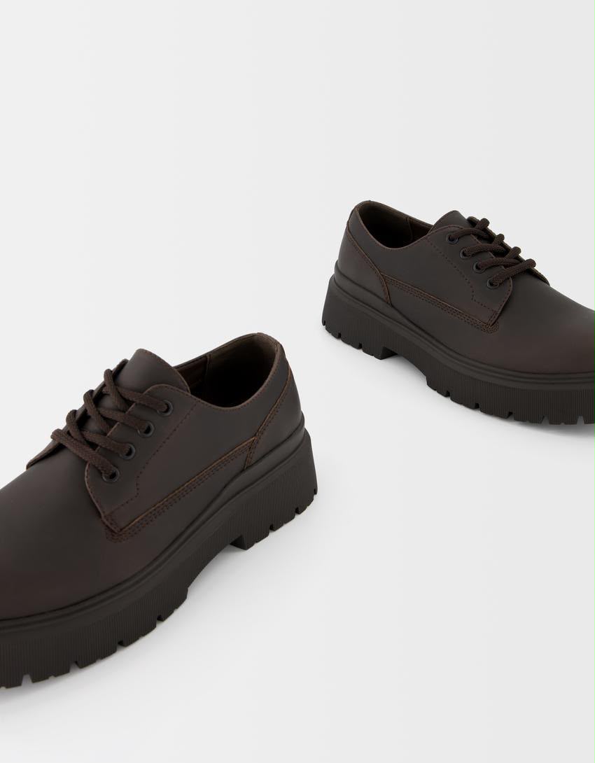 Bershka Bershka Chunky Lace-Up Shoes — Brown