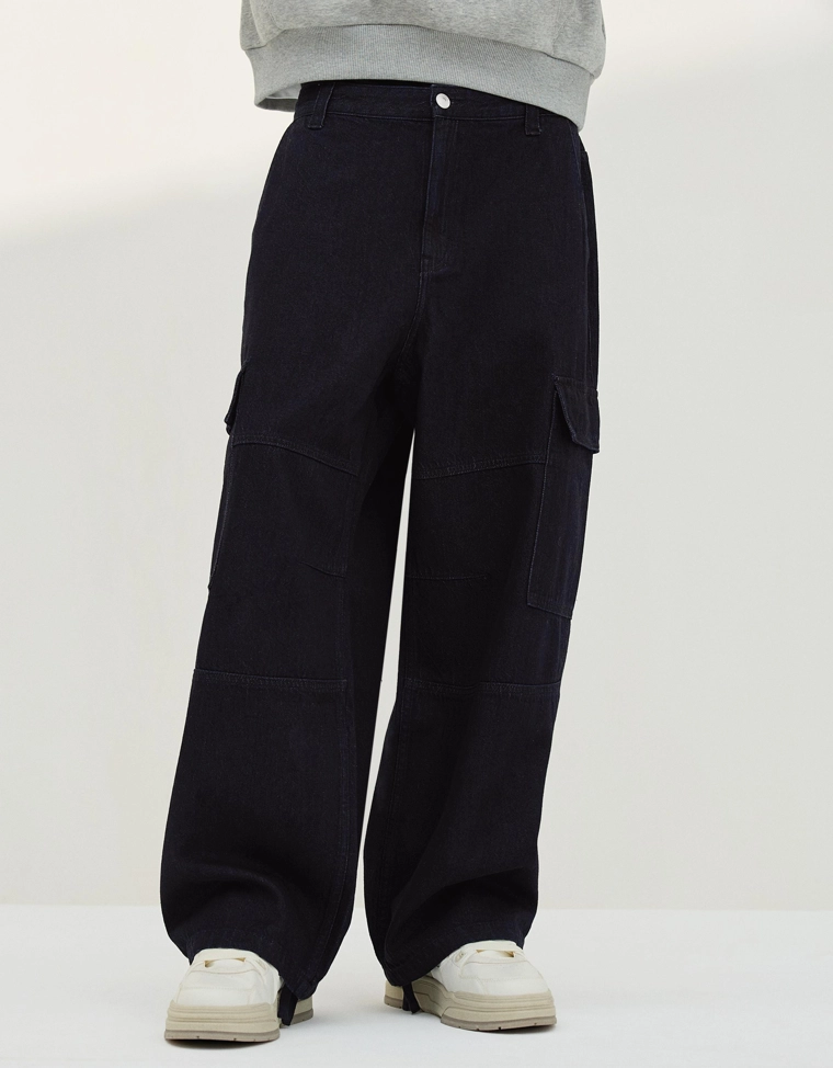 Bershka Cargo Parachute Jeans Navy