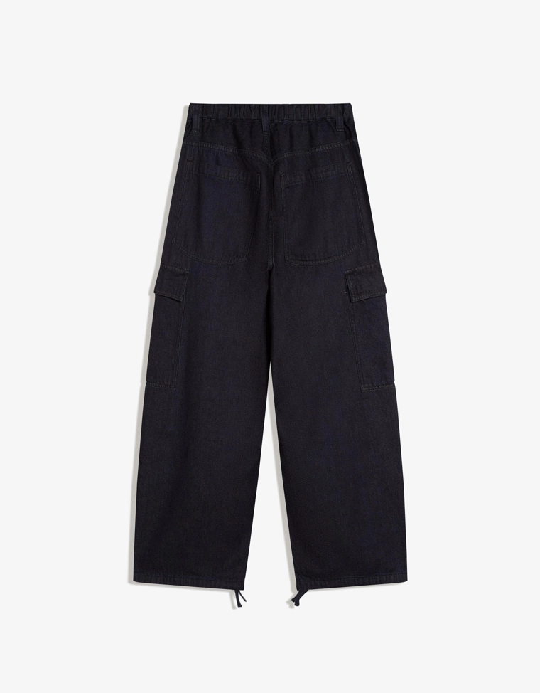 Bershka Cargo Parachute Jeans Navy