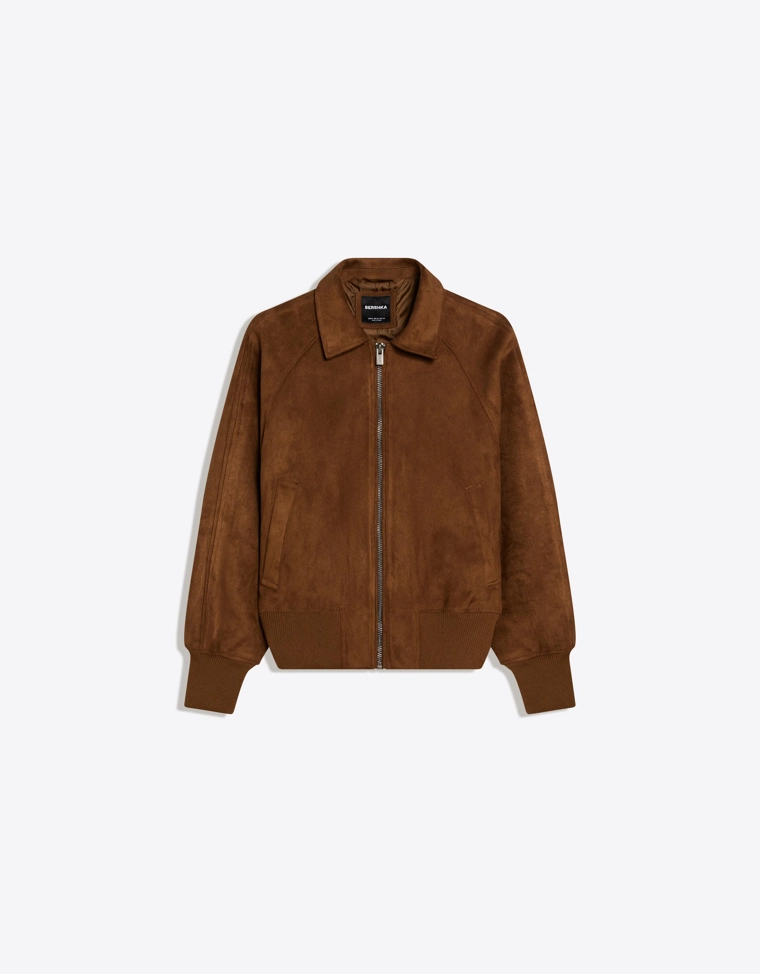 Bershka Faux Suede Zip Jacket Brown — Brown