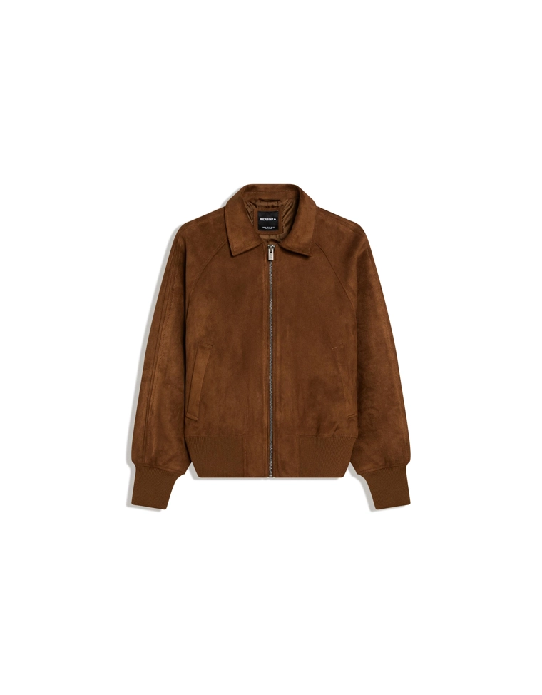 Bershka Faux Suede Zip Jacket Brown — Brown