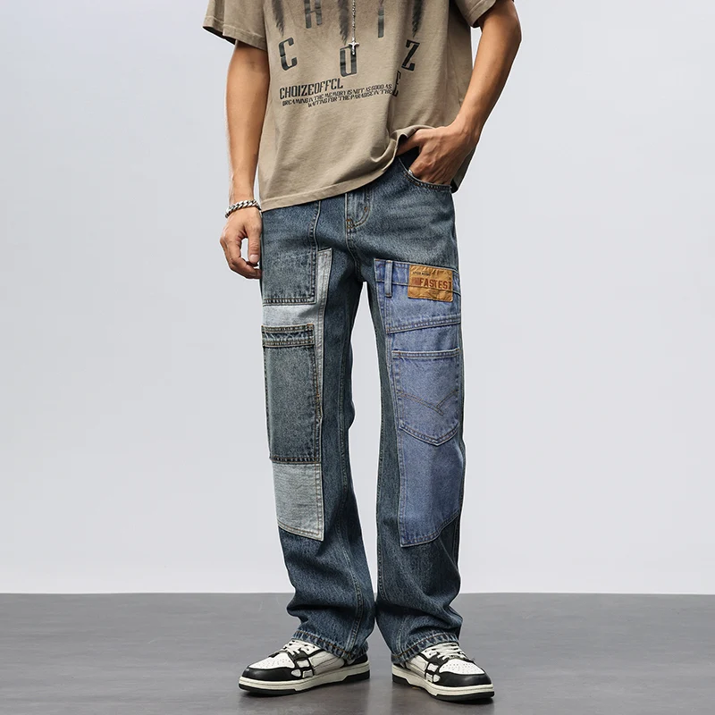 Pullshka Patchwork Straight-Leg Jeans — Blue