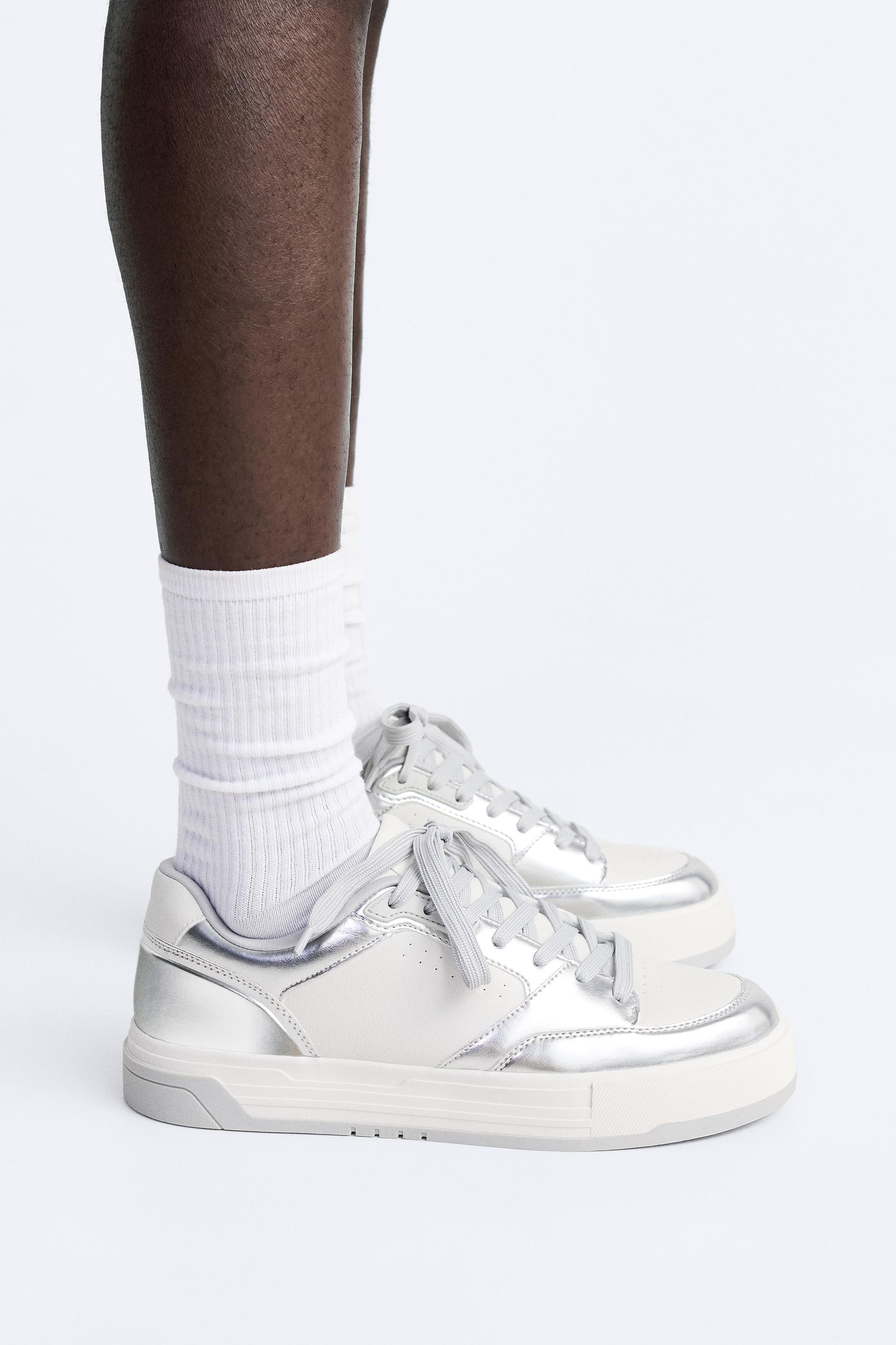 Zara Metallic Runner Sneakers — White