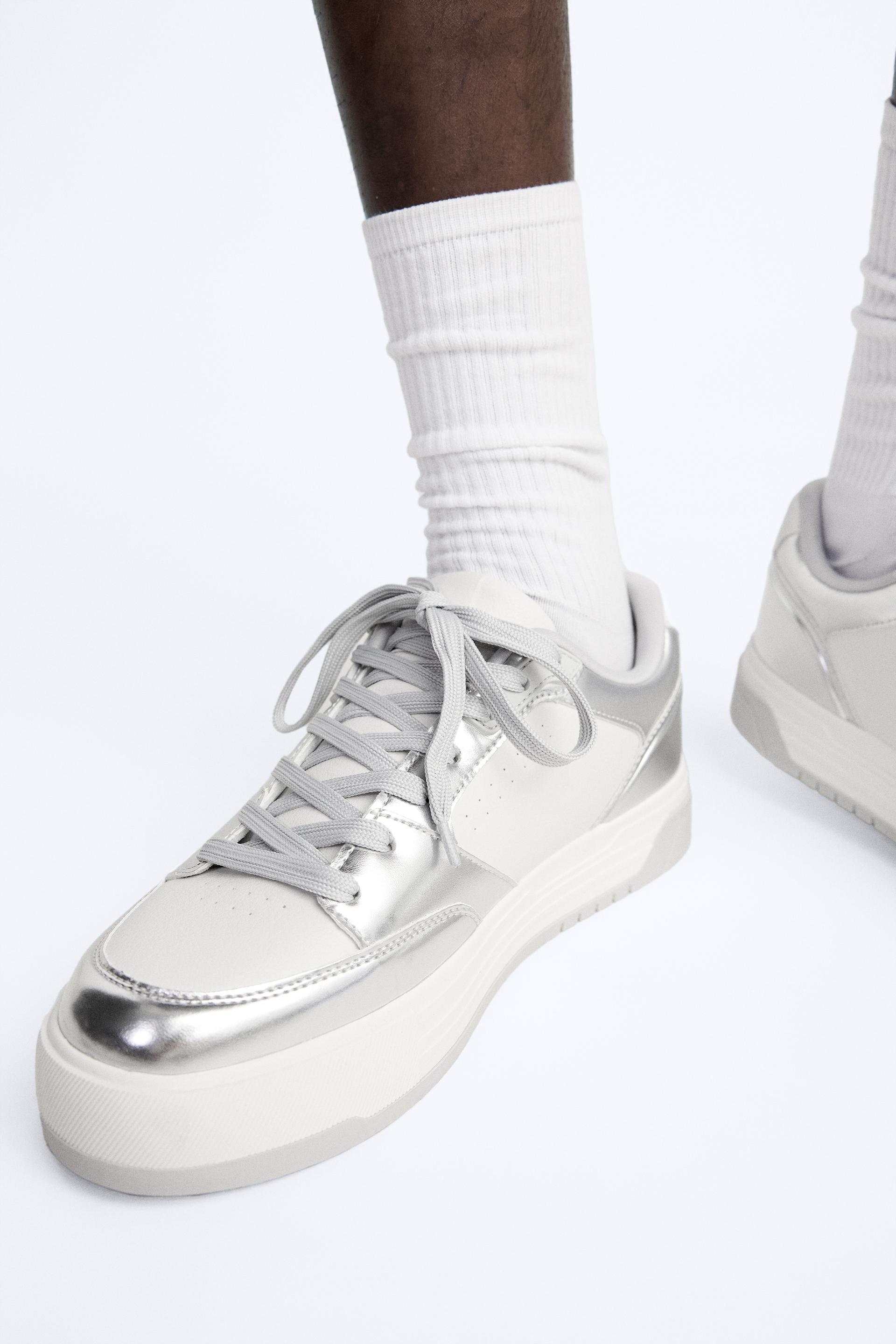 Zara Metallic Runner Sneakers — White