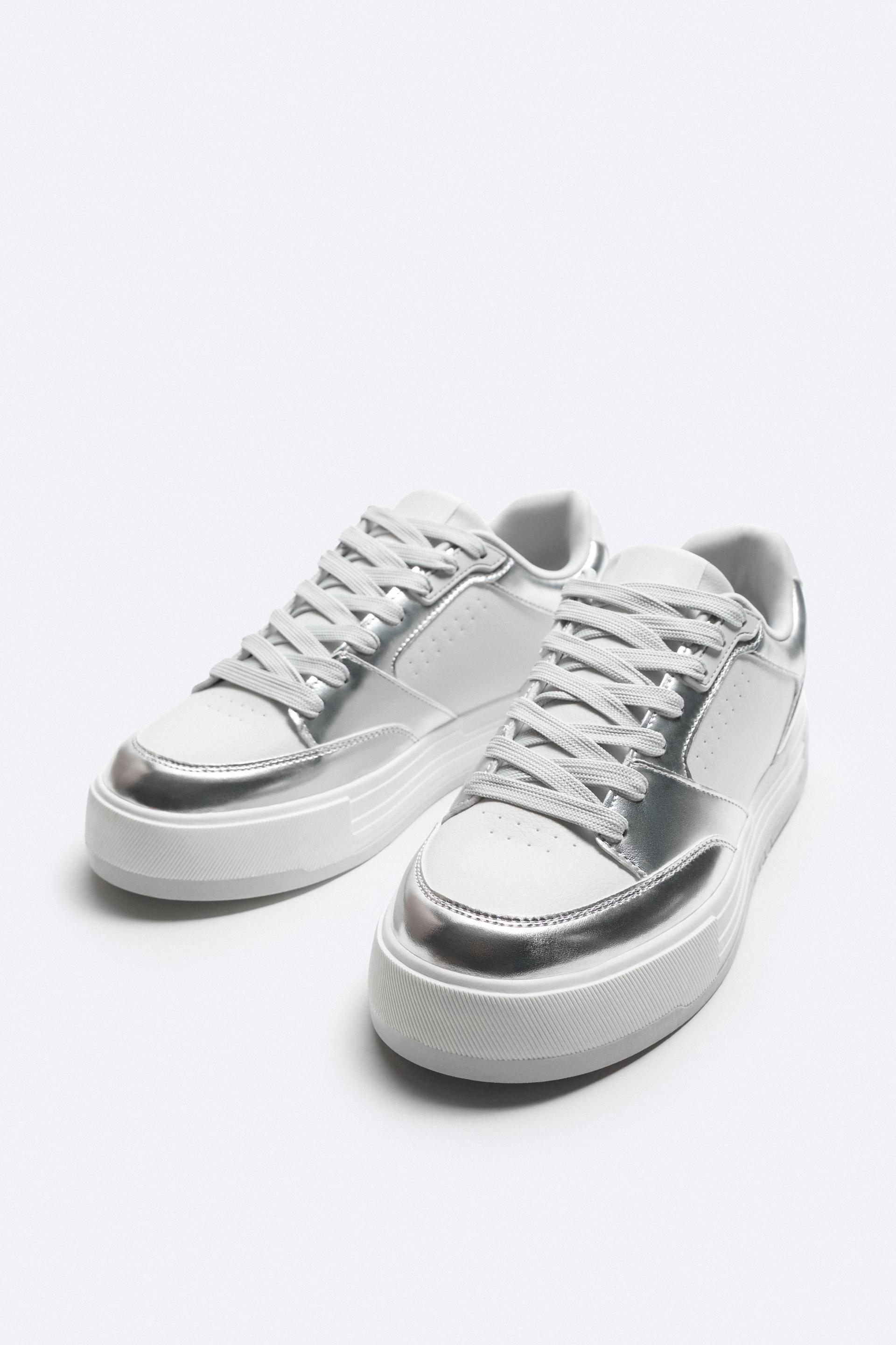 Zara Metallic Runner Sneakers — White