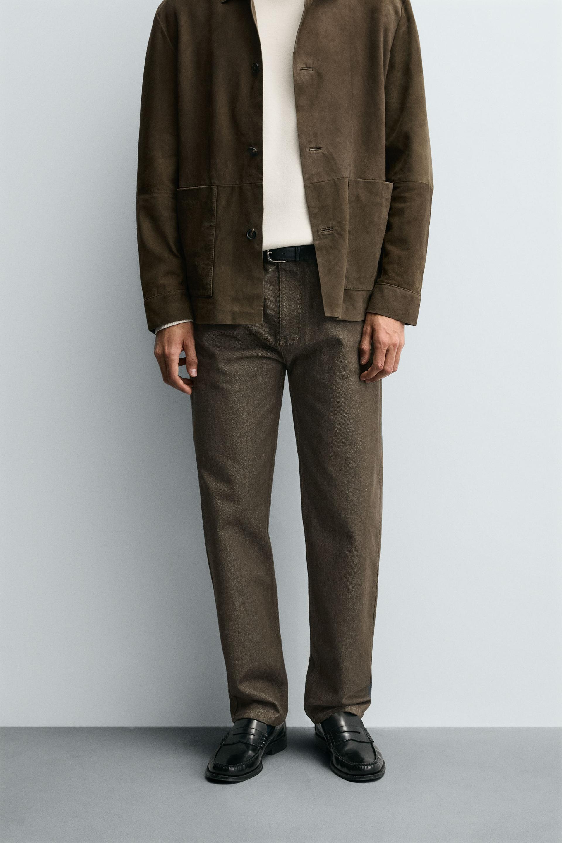 Zara REGULAR FIT COTTON TROUSERS — Espresso