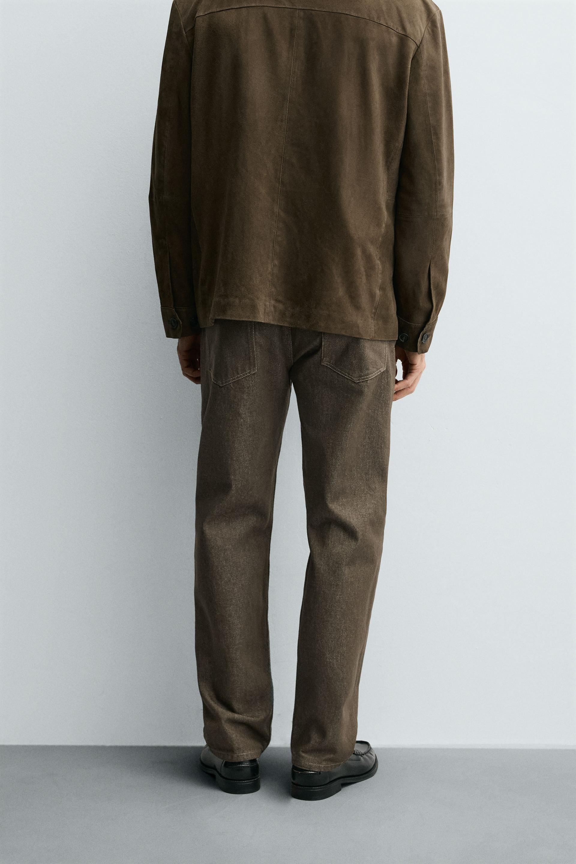 Zara REGULAR FIT COTTON TROUSERS — Espresso