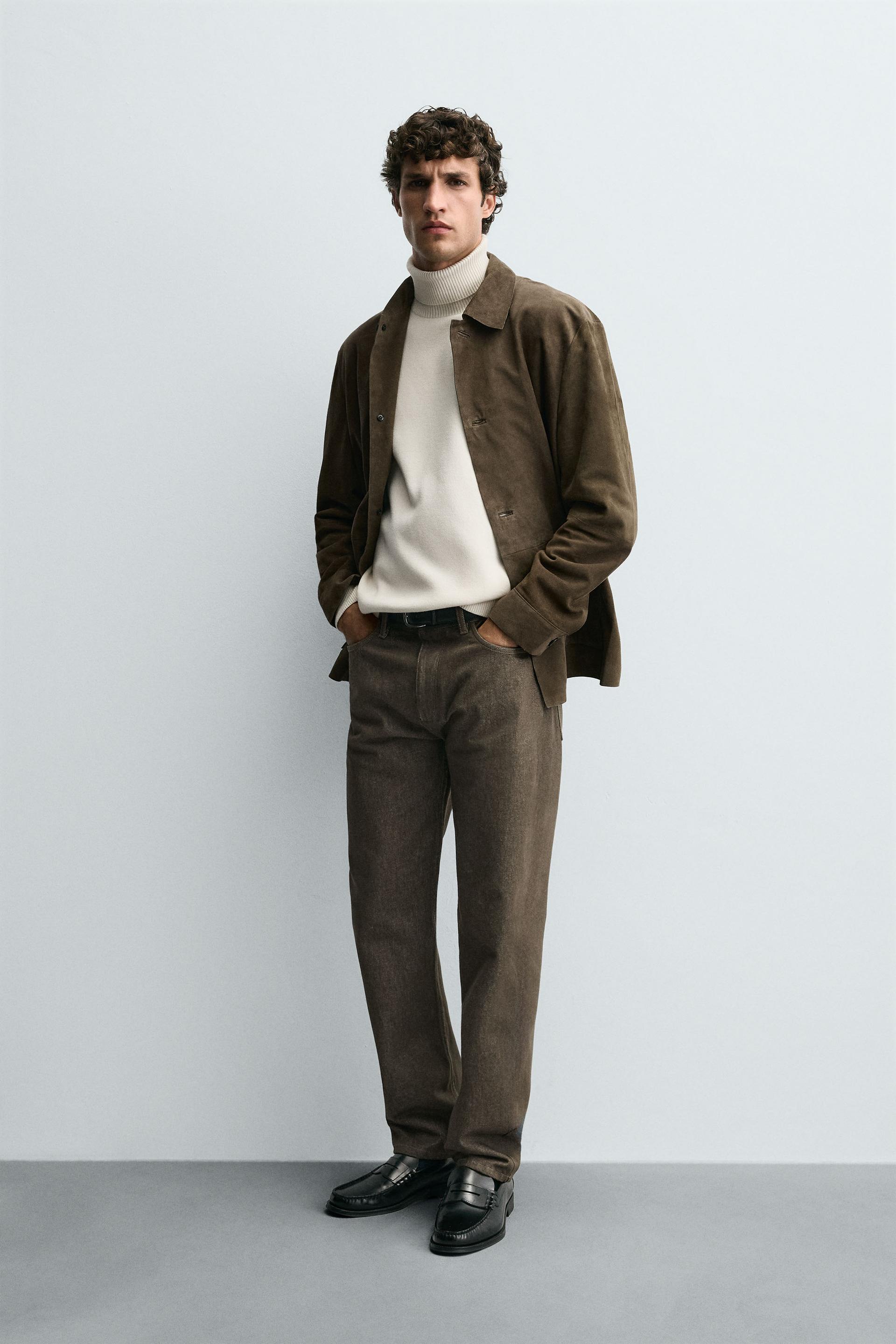 Zara REGULAR FIT COTTON TROUSERS — Espresso