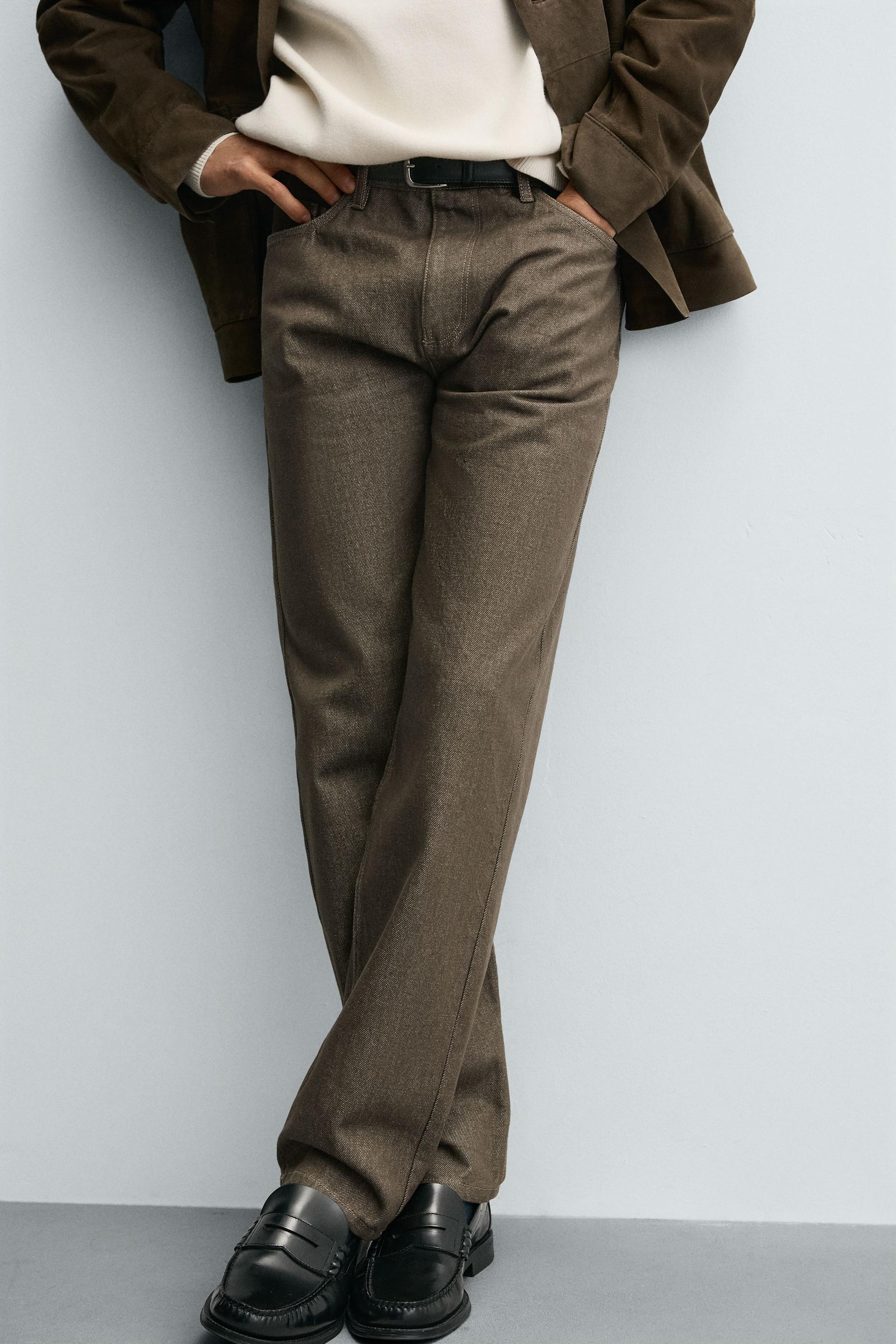 Zara REGULAR FIT COTTON TROUSERS — Espresso