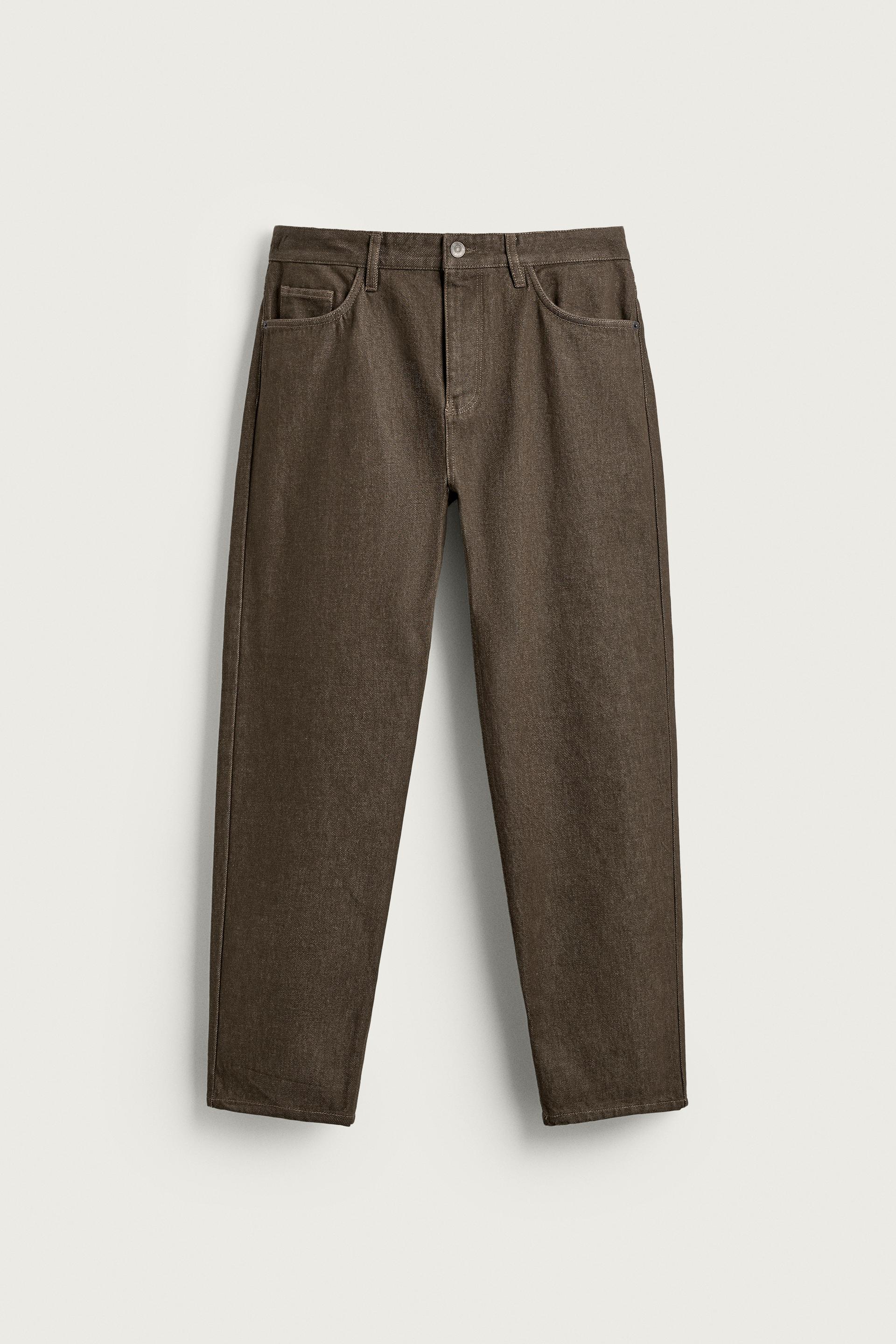Zara REGULAR FIT COTTON TROUSERS — Espresso