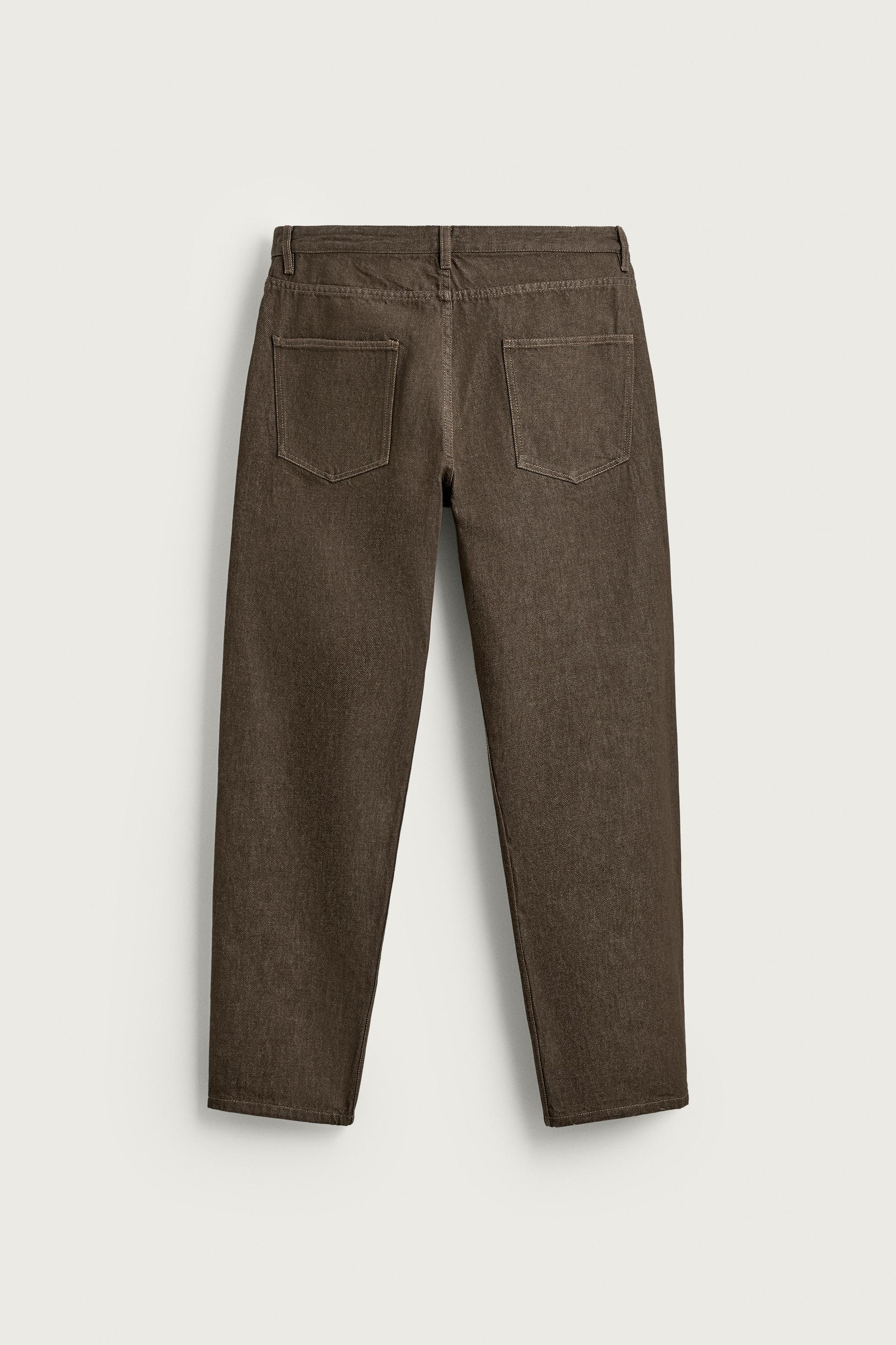 Zara REGULAR FIT COTTON TROUSERS — Espresso