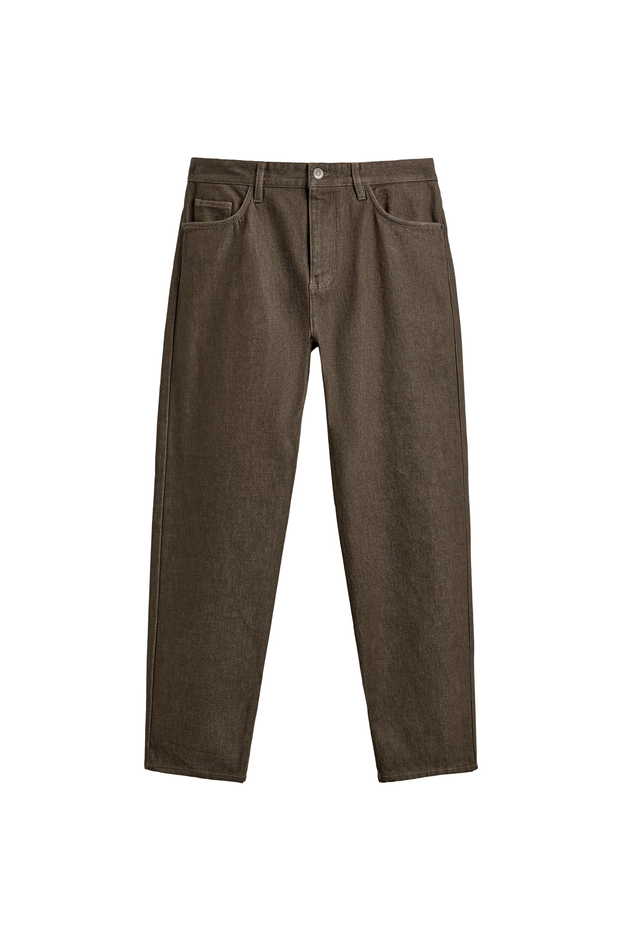 Zara REGULAR FIT COTTON TROUSERS — Espresso