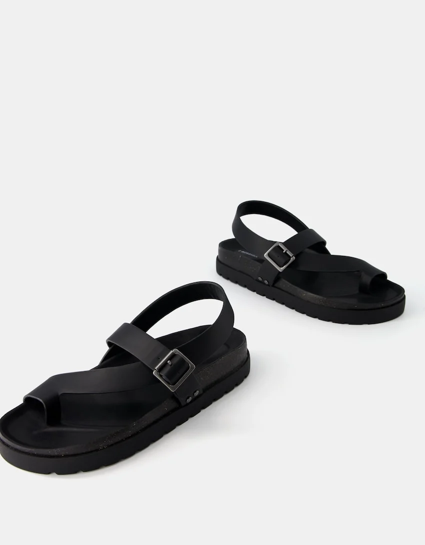 Bershka Adjustable Strap Sandals — Black