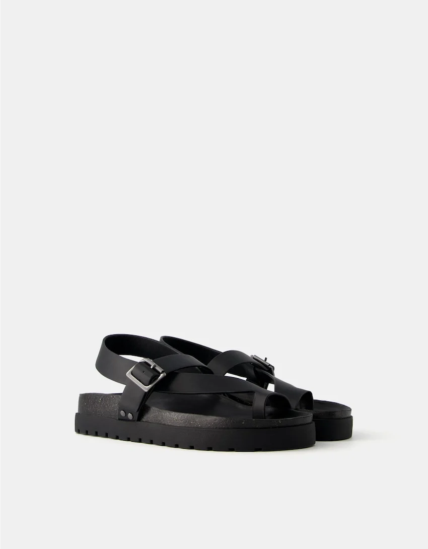 Bershka Adjustable Strap Sandals — Black