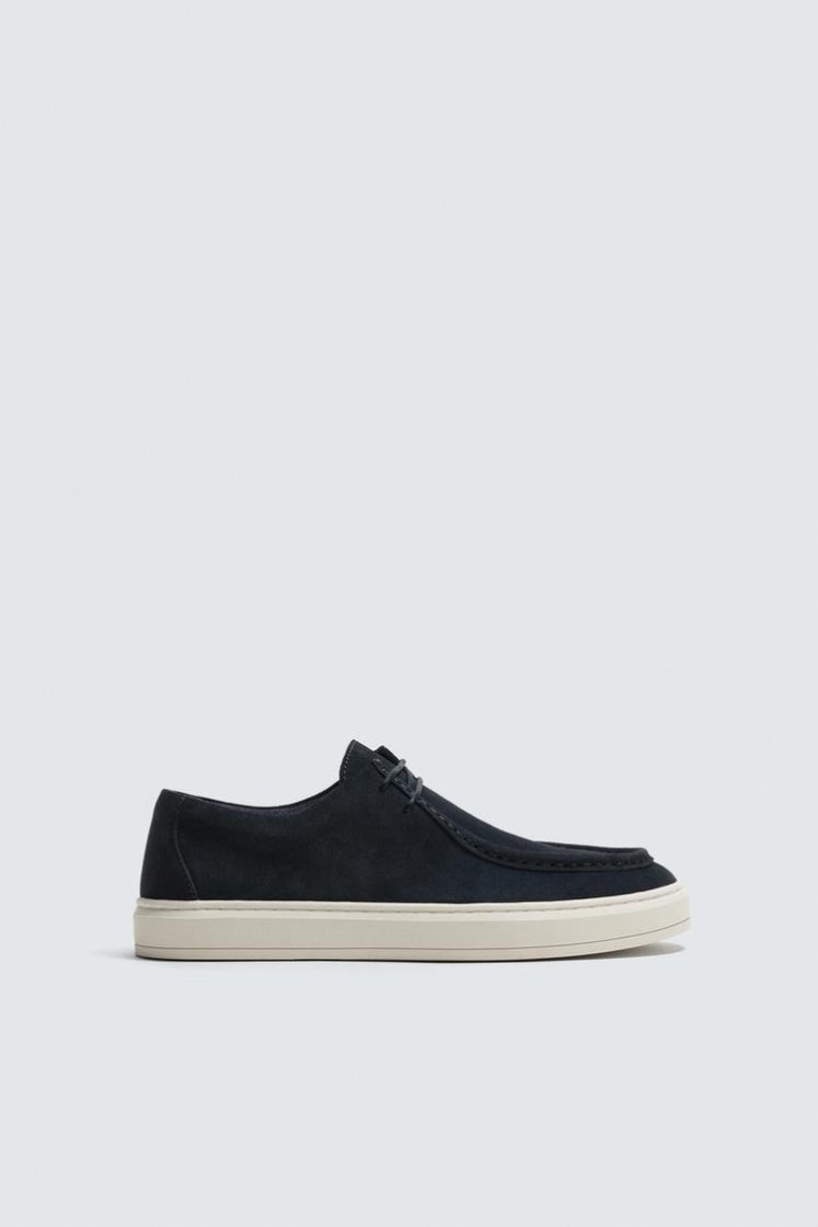 Zara CASUAL LEATHER SHOES — Navy
