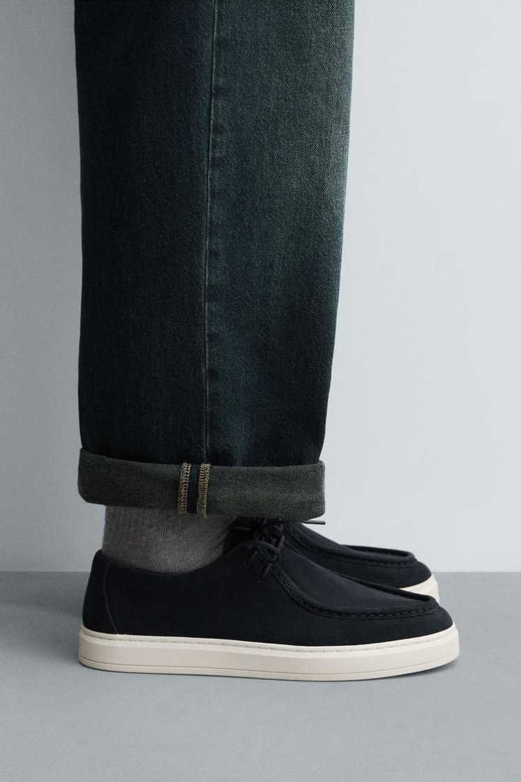 Zara CASUAL LEATHER SHOES — Navy