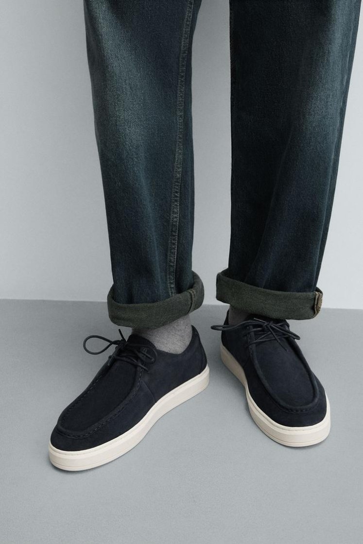 Zara CASUAL LEATHER SHOES — Navy