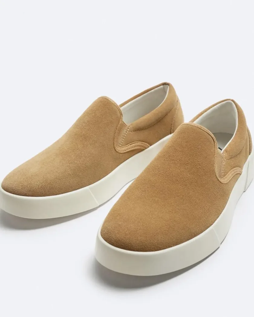 Zara Suede Slip-On Sneakers — Beige