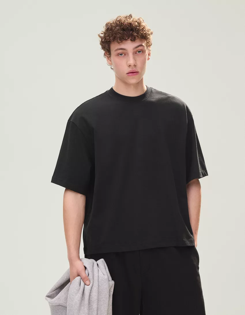 Bershka T-shirt boxy heavy — Noir
