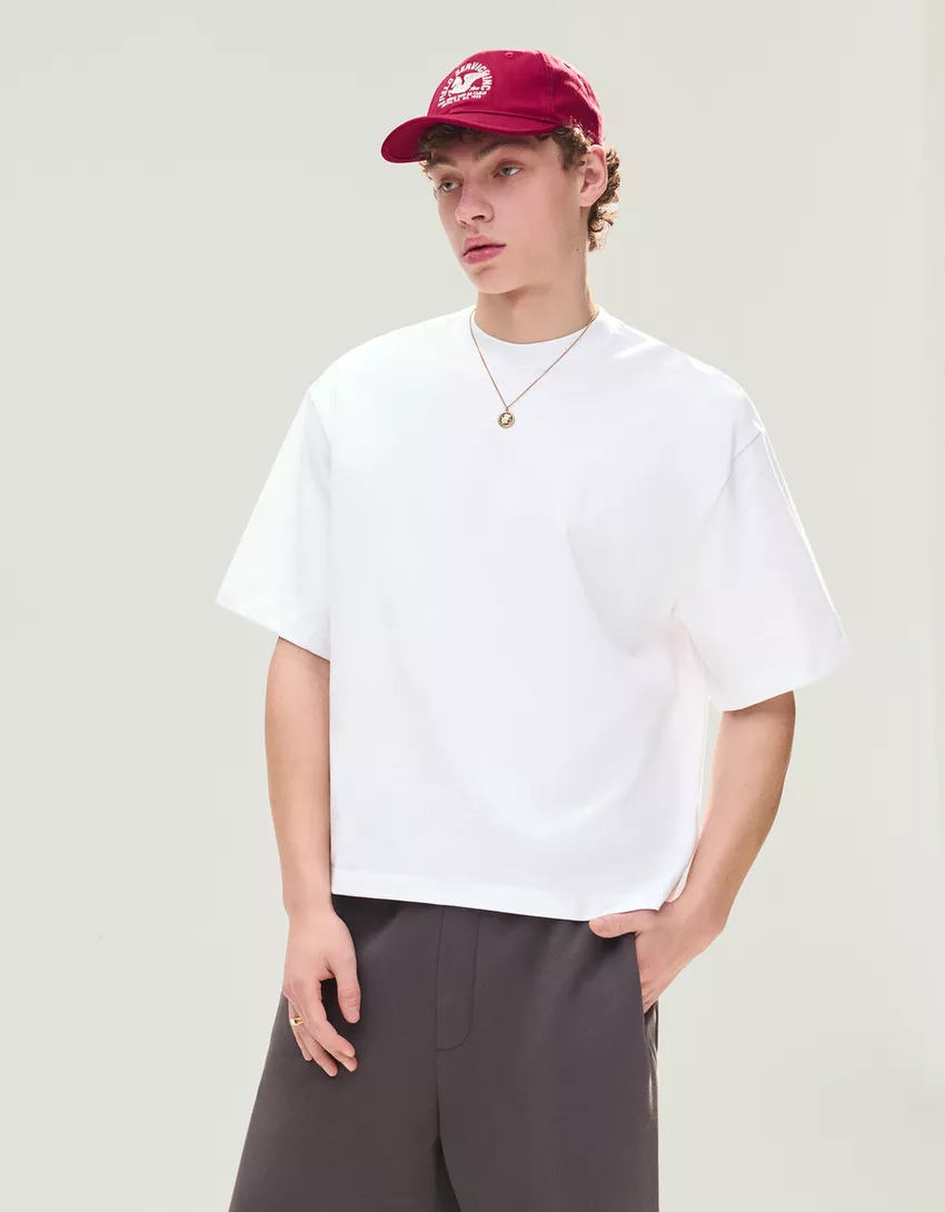 Bershka T-shirt boxy heavy — Blanc