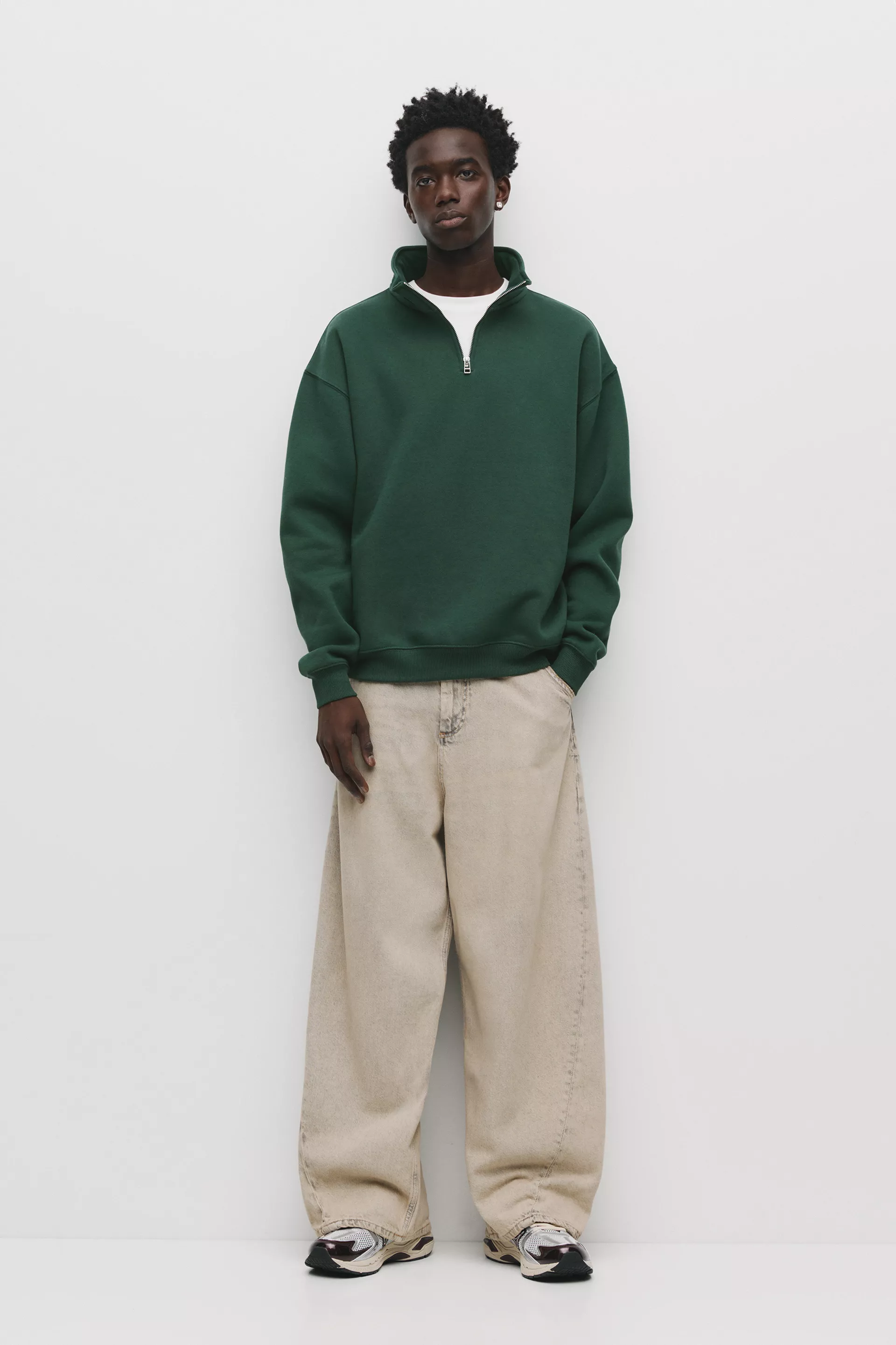 Pull&Bear Sudadera básica cuello cremallera — Botella